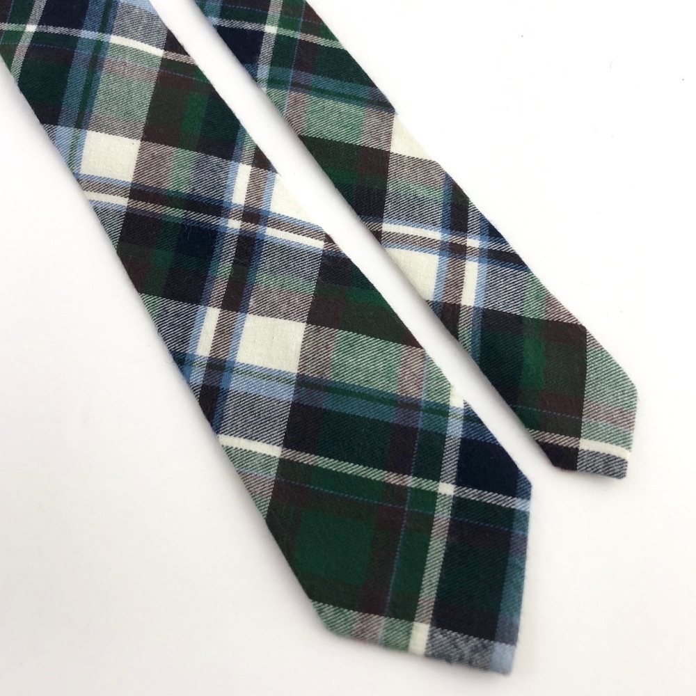 Men's Forest Green Plaid Flannel Necktie - Picture 2 of 2
